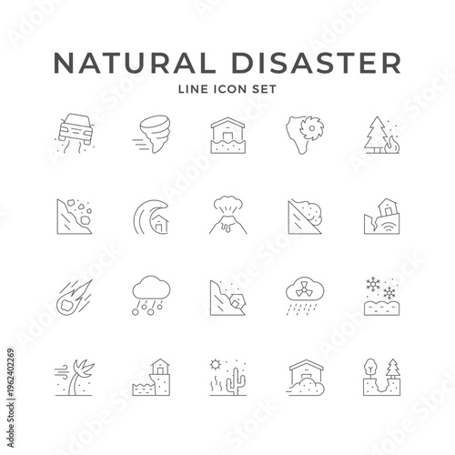 Set line icons of natural disaster