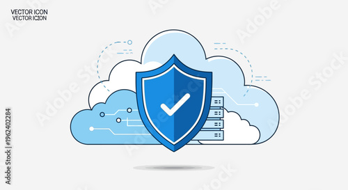 A shield protects server cloud storage with security checkmark illustration