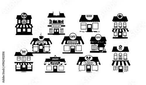 Mini Shop Buildings Cartoon Collection – Retail Store Vector Icons