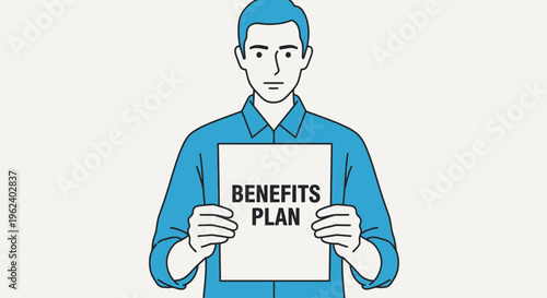 Man holding a benefits plan document in office