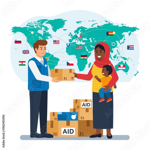 Humanitarian aid delivery to a mother and child worldwide