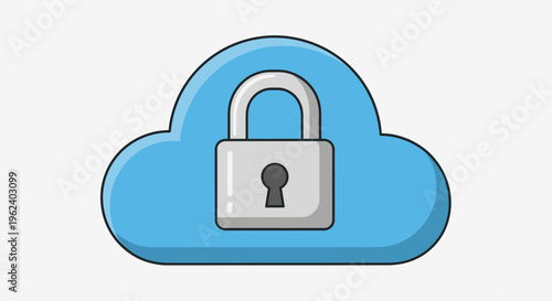 Cloud storage icon features a secured padlock on a blue cloud