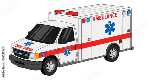 Emergency responders rush to accident scene with ambulance vehicle on road