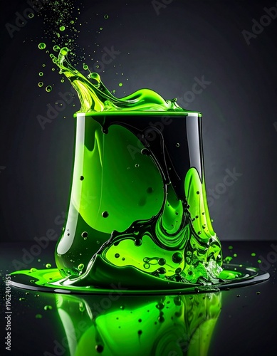 Wallpaper Mural Viskose Neon-Limetten-Flüssigkeit auf dunklem Anthrazit, elektrisches Leuchten, Cyberpunk-Stil, generative KI. Torontodigital.ca