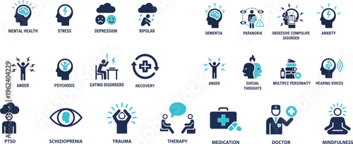 Mental Health Vector Icons – Stress, Depression and Anxiety Set