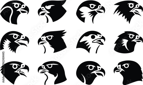 Falcon Silhouette Icon Collection Set