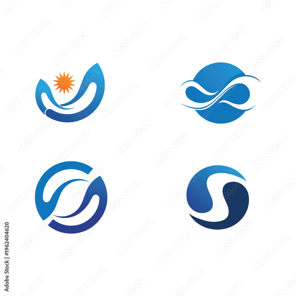 Fototapeta premium Isolated round shape logo. Blue color logotype. Flowing water image. Sea, ocean, river surface.