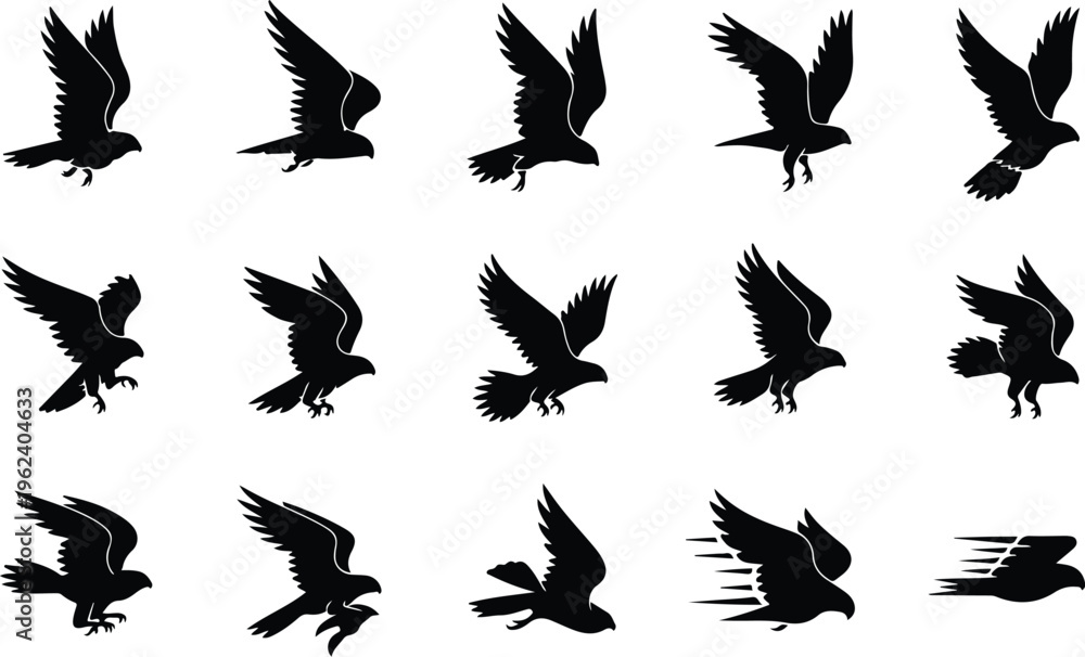 Obraz premium Falcon Silhouette Icon Collection Set