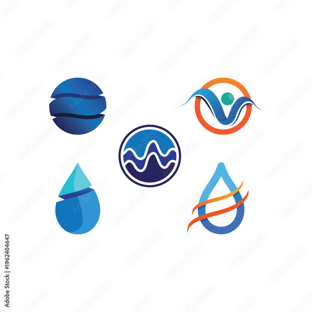 Fototapeta premium Isolated round shape logo. Blue color logotype. Flowing water image. Sea, ocean, river surface.