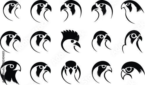 Falcon Silhouette Icon Collection Set