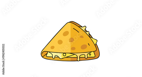 A cartoon illustration of a folded, golden-yellow tortilla or flatbread sandwich, filled with melted, dripping cheese, isolated on white
