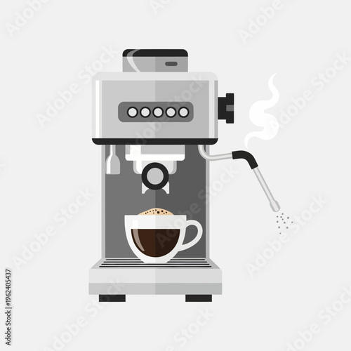 Modern Espresso Machine Brewing Coffee into a Cup with Steam