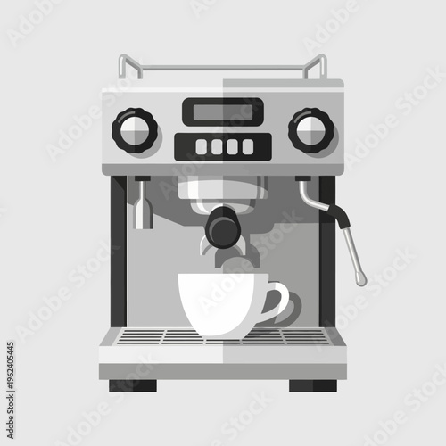 Modern Espresso Machine Brewing Coffee in a Cup, Kitchen Appliance, Flat Design