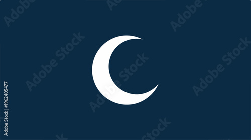 Crescent Moon Symbol on Dark Blue Background - Simple and Elegant.