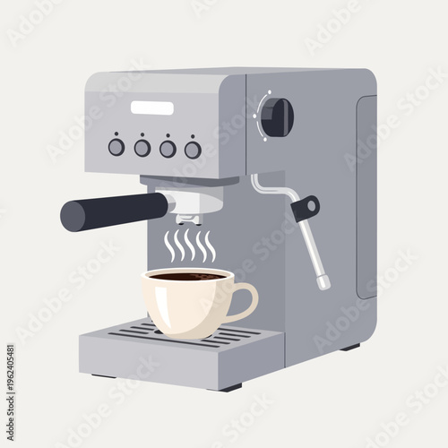 Espresso Machine Brewing Hot Coffee into a Cup, Morning Beverage Preparation
