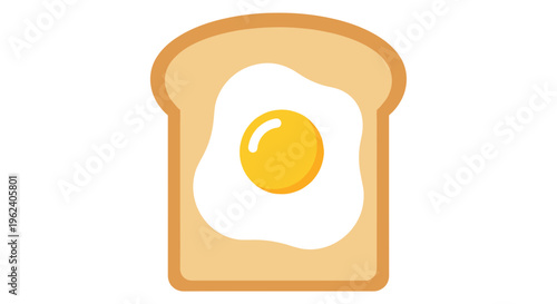 Illustration of a sunny-side-up fried egg on a slice of golden brown toast with a minimalist white background