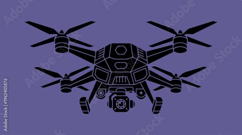Drone in flight, aerial view, technology, innovation, modern design, camera, quadcopter.