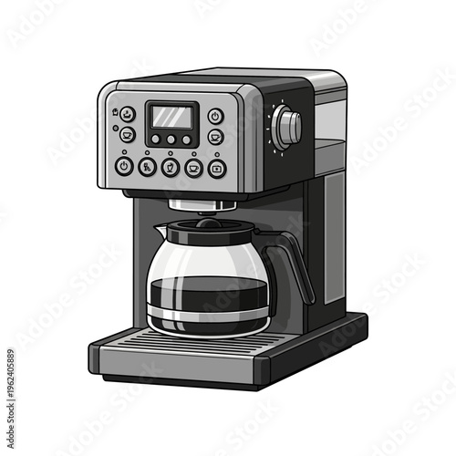 Modern Coffee Maker with Glass Carafe and Digital Display - Kitchen Appliance