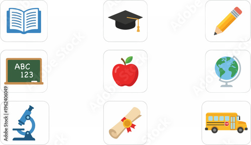 Educational Icons - A Comprehensive Collection of School-Related Symbols.