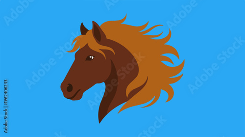 Elegant horse head portrait against a vibrant blue background.