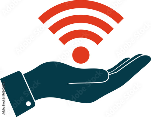 Hand holding wifi signal icon vector for wireless technology and data connectivity concept.