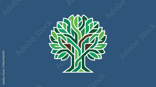 Elegant tree logo design on a blue background, nature concept.