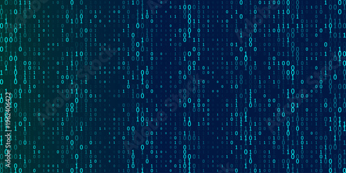 A stream of binary matrix code on the screen. numbers of the computer matrix. The concept of coding, hacker or mining of crypto-currency bitcoin. Vector illustration.