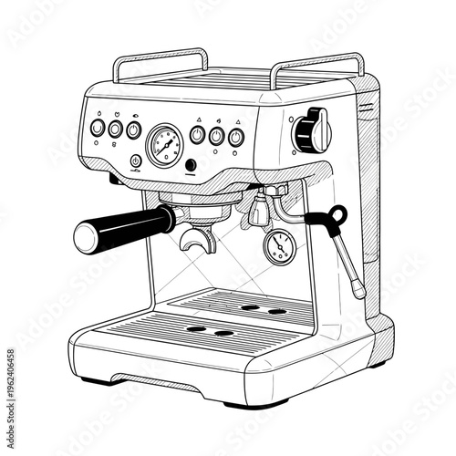 Espresso Machine Drawing - Vintage Style Coffee Maker Illustration