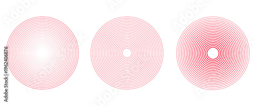 Pain red circles. Pain localization sign and pain pointings. Red rings. Sonar waves. Set of radar icons. Symbols for medical design. Vector illustration.