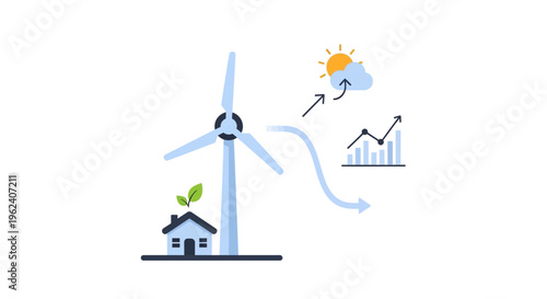 Sustainable Wind Energy Powers Green Home & Economic Growth Illustration