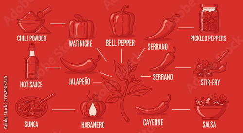 Variety of hot chili peppers.