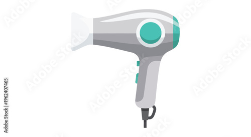 Hair dryer in modern design with turquoise accents in bright lighting for beauty and haircare product advertising
