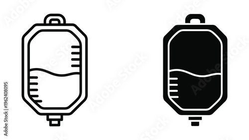 Two different styles of intravenous fluid bags shown in black and white contrast