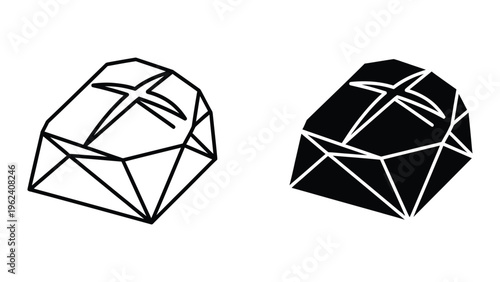 Contrasting geometric illustrations of a transparent and solid crystal structure.