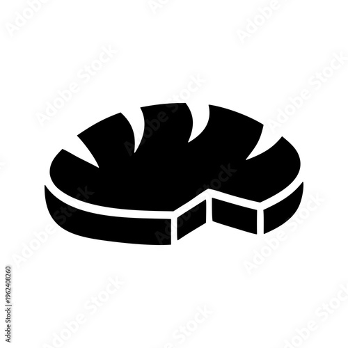 Black silhouette icon of a loaf of bread, simple vector graphic of baked food, isolated, white background