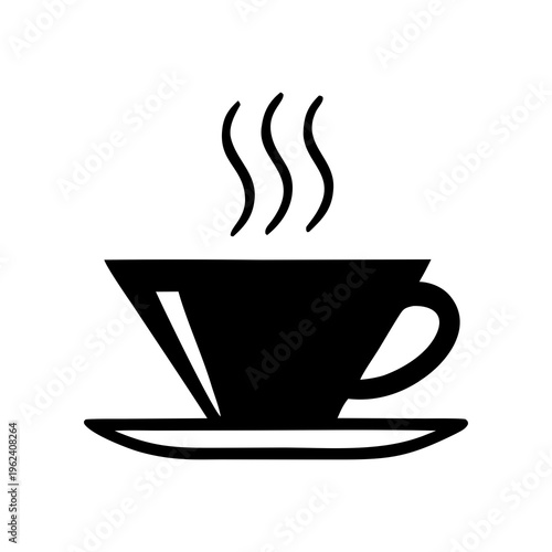 Hot coffee cup silhouette icon with steam, minimalist vector graphic for cafe or beverage, isolated, simple icon is isolated on a white background
