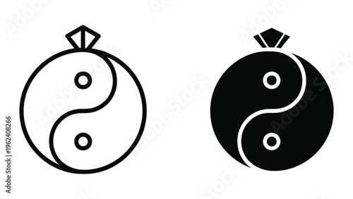 Contrasting yin yang symbols with crowns depicting duality and balance