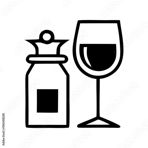 Wine glass and bottle icon - beverage, alcohol, refreshment, bar, restaurant service vector graphic, food and drink