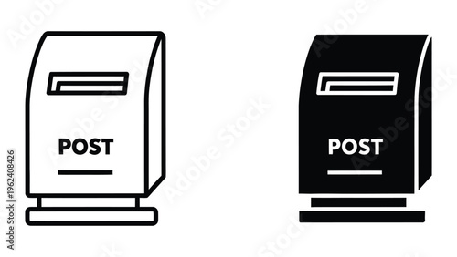 Contrasting design styles of post boxes in black and white illustration