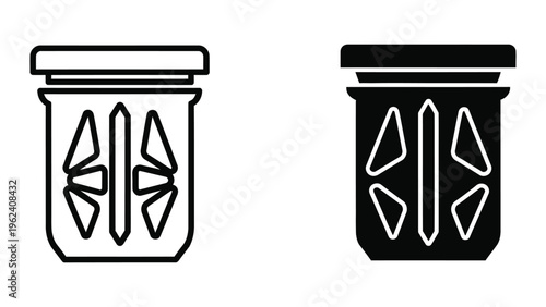 Contrasting black and white container designs with geometric patterns on their fronts