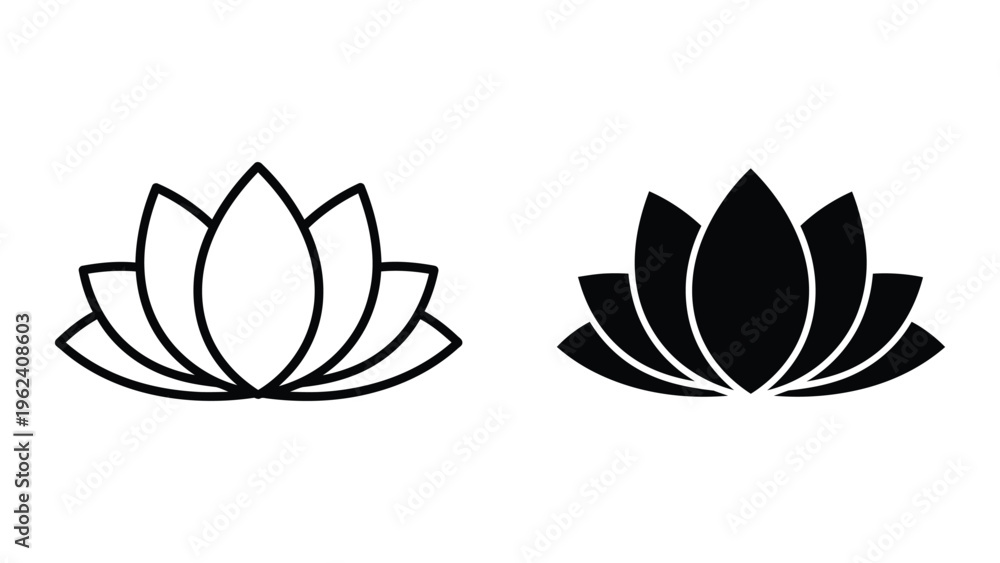 Obraz premium Contrast between outline and filled lotus flower symbols in black and white