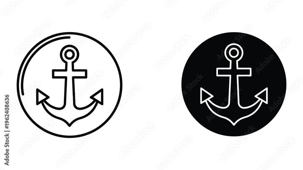 Obraz premium Contrasting designs of nautical anchors with circular backgrounds in white and black