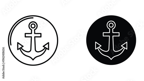 Contrasting designs of nautical anchors with circular backgrounds in white and black