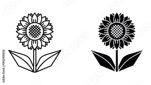Contrasting sunflower designs in black and white illustration styles