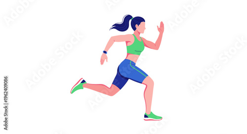 Woman runs quickly in sportswear on a track.