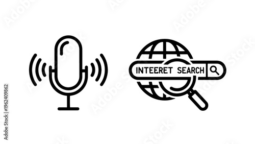 Digital voice and internet search engine icons for global information