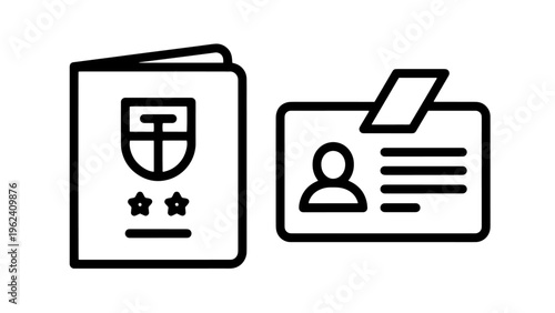 Passport and identification card icons for travel and personal id
