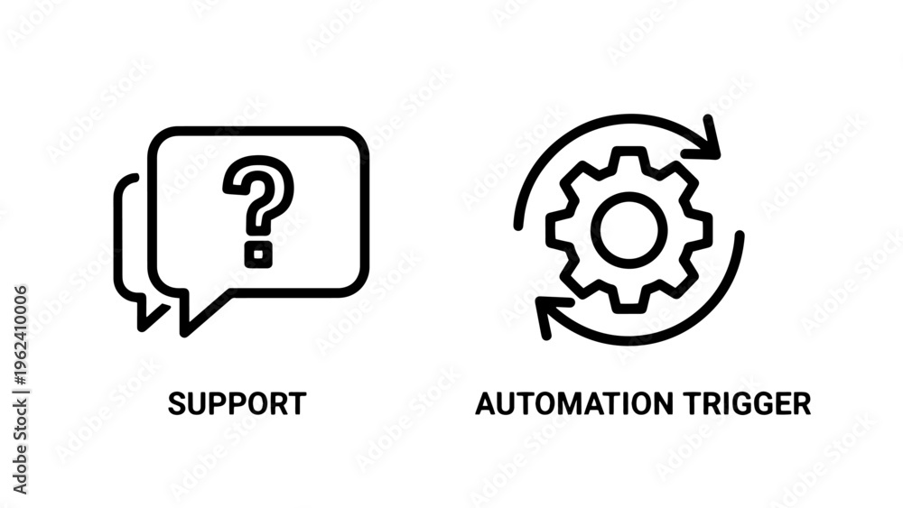 Obraz premium Support and automation trigger icons for help workflow