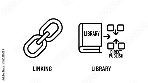 Linking and digital library direct publishing outline icons