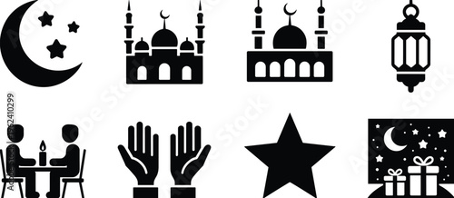 Black and white of religious and cultural symbols and gestures religious symbols church mosque star and crescent